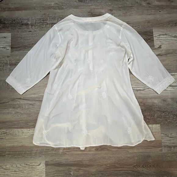 Ayurvastram White Cotton Embroidered Tunic Top Boho Resort Wear - Picture 5 of 6